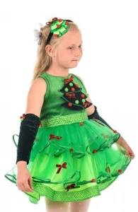 Детский карнавальный новогодний костюм Елочка «Шик» для девочек