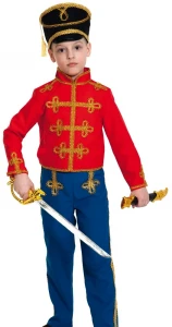 Детский карнавальный костюм «Гусар» (красно-синий) для мальчиков