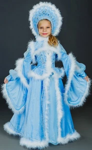 Маскарадный костюм «Снегурочка» (в голубом) для девочки